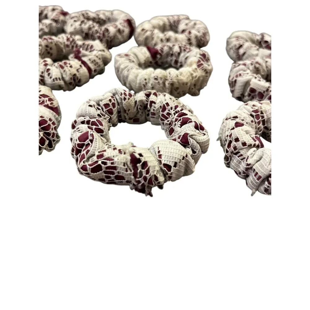 Vintage Lace Shower Curtain Rings Set of 12 Burgundy White Used Unique